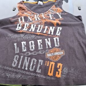 Harley-Davidson Black and Orange Tank Top with Iconic Graphics